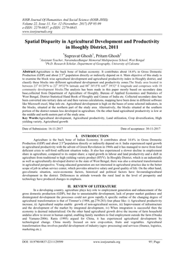 Spatial Disparity in Agricultural Development and Productivity in Hooghly District, 2011