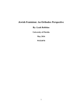 Jewish Feminism: an Orthodox Perspective