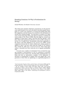 Remaking Feminism: Or Why Is Postfeminism So Boring?