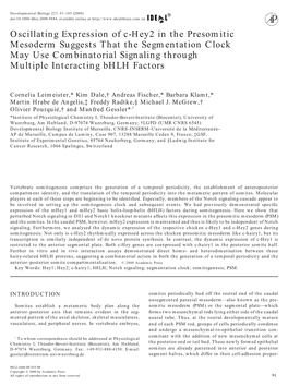 Oscillating Expression of C-Hey2 in the Presomitic Mesoderm Suggests