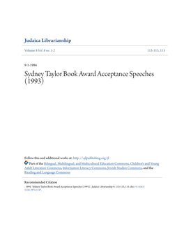 Sydney Taylor Book Award Acceptance Speeches (1993)