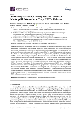 Azithromycin and Chloramphenicol Diminish Neutrophil Extracellular Traps (Nets) Release