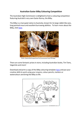 Australian Easter Bilby Colouring Competition