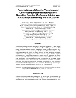 Comparisons of Genetic Variation and Outcrossing Potential Between the Sensitive Species Rudbeckia Fulgida Var