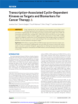 Transcription-Associated Cyclin-Dependent Kinases As Targets and Biomarkers for Cancer Therapy