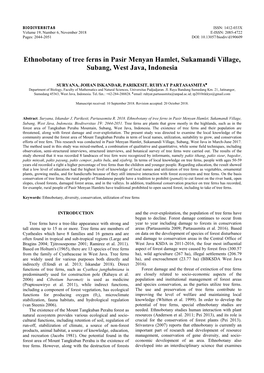 Ethnobotany of Tree Ferns in Pasir Menyan Hamlet, Sukamandi Village, Subang, West Java, Indonesia