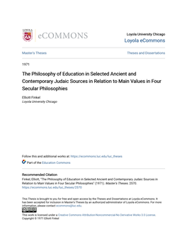 The Philosophy of Education in Selected Ancient and Contemporary Judaic Sources in Relation to Main Values in Four Secular Philosophies