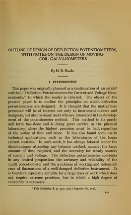 Outline of Design of Deflection Potentiometers, with Notes on the Design of Moving- Coil Galvanometers