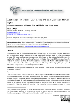 Application of Islamic Law in the UK and Universal Human Rights Derechos Humanos Y Aplicación De La Ley Islámica En El Reino Unido