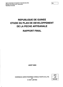 Republique De Guinee Etude Du Plan De Developpement De La Peche