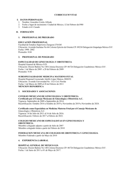 CURRICULUM VITAE I. DATOS PERSONALES 1. Nombre