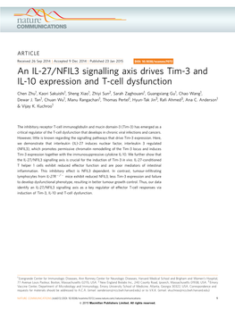 An IL-27/NFIL3 Signalling Axis Drives Tim-3 and IL-10 Expression and T-Cell Dysfunction