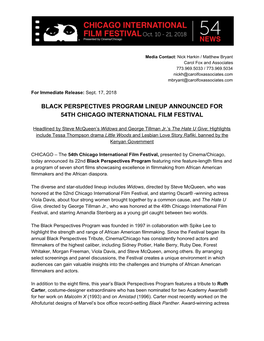 Black Perspectives Program Lineup Announced for 54Th Chicago International Film Festival