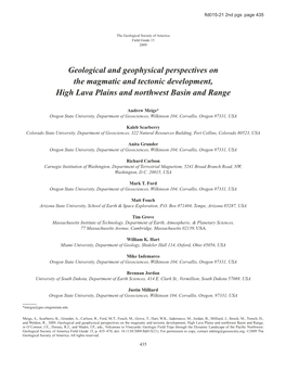 Geological and Geophysical Perspectives on the Magmatic and Tectonic Development, High Lava Plains and Northwest Basin and Range