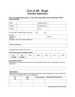 City of Mt. Angel Volunteer Application