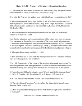 2 Peter 1:12-21 ~ Prophecy of Scripture ~ Discussion Questions 1