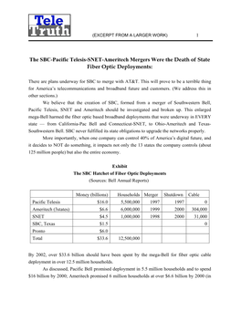 The SBC-Pacific Telesis-SNET-Ameritech Mergers Were the Death of State Fiber Optic Deployments