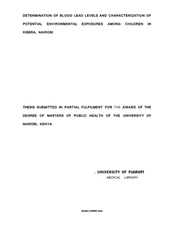 Determination of Blood Lead Levels and Characterization of Potential