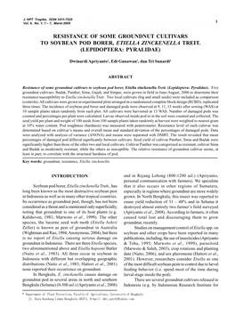 Resistance of Some Groundnut Cultivars to Soybean Pod Borer, Etiella Zinckenella Treit