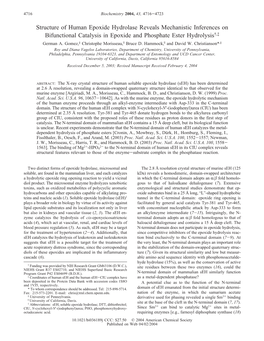 Structure of Human Epoxide Hydrolase Reveals Mechanistic Inferences on Bifunctional Catalysis in Epoxide and Phosphate Ester Hydrolysis†,‡ German A