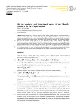 On the Nonlinear and Solar-Forced Nature of the Chandler Wobble in the Earth’S Pole Motion Dmitry M