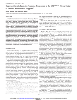 Hypergastrinemia Promotes Adenoma Progression in the Apcmin؊/؉ Mouse Model of Familial Adenomatous Polyposis1