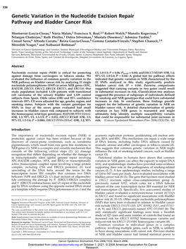 Genetic Variation in the Nucleotide Excision Repair Pathway and Bladder Cancer Risk