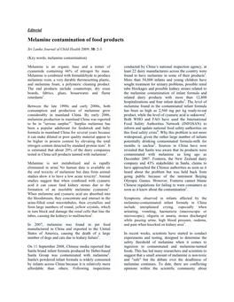 Melamine Contamination of Food Products