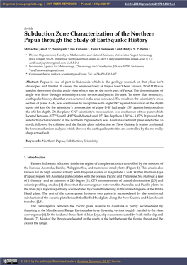 Subduction Zone Characterization of the Northern Papua Through the Study of Earthquake History