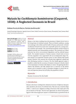 Myiasis by Cochliomyia Hominivorax (Coquerel, 1858): a Neglected Zoonosis in Brazil