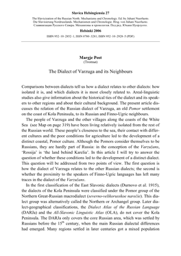 The Dialect of Varzuga and Its Neighbours