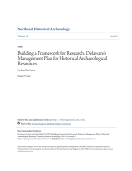 Delaware's Management Plan for Historical Archaeological Resources Lu Ann De Cunzo