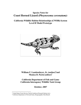 Spatial Model Prototype for Coast Horned Lizard