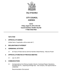 City of Hamilton Agenda Package