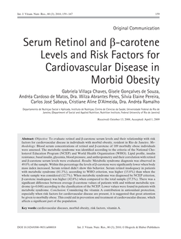 Serum Retinol and Β-Carotene Levels and Risk Factors for Cardiovascular Disease in Morbid Obesity