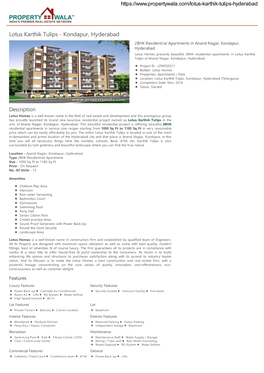 Lotus Karthik Tulips - Kondapur, Hyderabad 2BHK Residentrial Apartments in Anand Nagar, Kondapur, Hyderabad