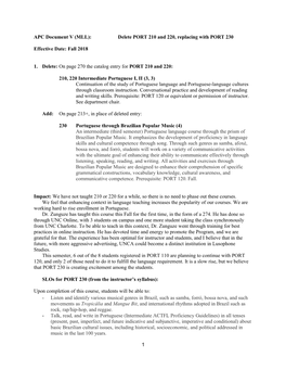 1 APC Document V (MLL): Delete PORT 210 and 220, Replacing with PORT 230 Effective Date: Fall 2018 1. Delete: on Page 270