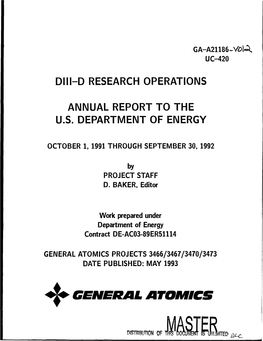 General Atomics Projects 3466/3467/3470/3473 Date Published: May 1993