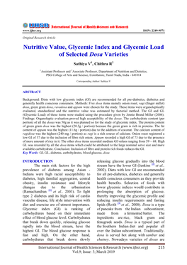 Nutritive Value, Glycemic Index and Glycemic Load of Selected Dosa Varieties