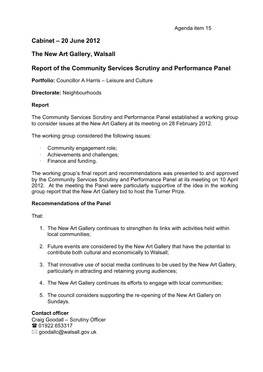 20 June 2012 the New Art Gallery, Walsall Report of the Community Services Scrutiny and Performance Panel