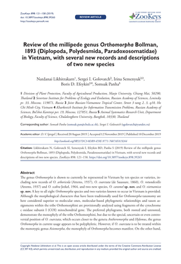 Diplopoda, Polydesmida, Paradoxosomatidae) in Vietnam, with Several New Records and Descriptions of Two New Species