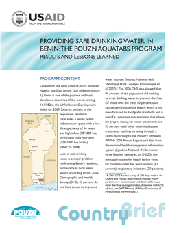 Providing Safe Drinking Water in Benin: the POUZN Aquatabs Program Results and Lessons Learned