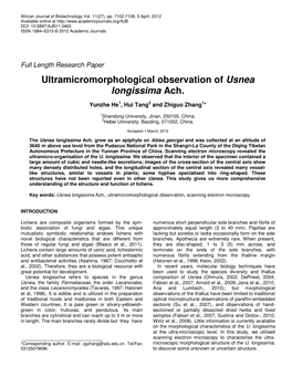 Ultramicromorphological Observation of Usnea Longissima Ach