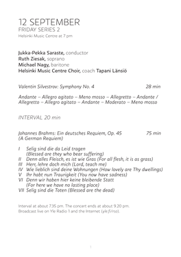 12 SEPTEMBER FRIDAY SERIES 2 Helsinki Music Centre at 7 Pm