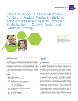 Recent Advances in Alkene Metathesis for Natural Product