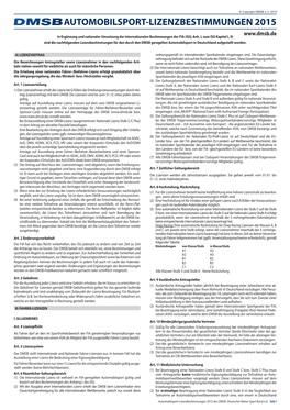 AUTOMOBILSPORT-LIZENZBESTIMMUNGEN 2015 in Ergänzung Und Nationaler Umsetzung Der Internationalen Bestimmungen Der FIA (ISG; Anh