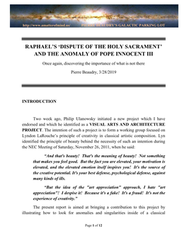 Raphael's 'Dispute of the Holy Sacrament' and the Anomaly Of