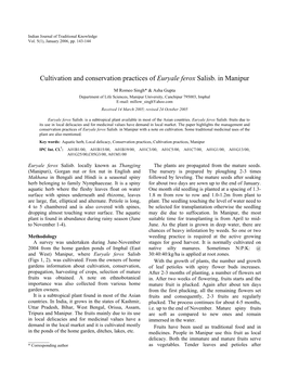 Cultivation and Conservation Practices of Euryale Ferox Salisb. in Manipur