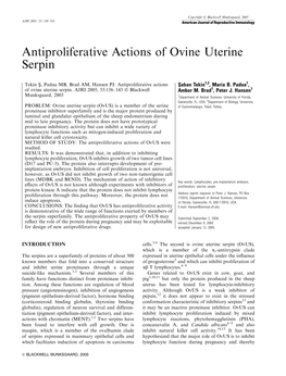 Antiproliferative Actions of Ovine Uterine Serpin
