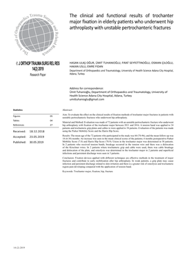 The Clinical and Functional Results of Trochanter Major Fixation in Elderly Patients Who Underwent Hip Arthroplasty with Unstable 26 Pertrochanteric Fractures